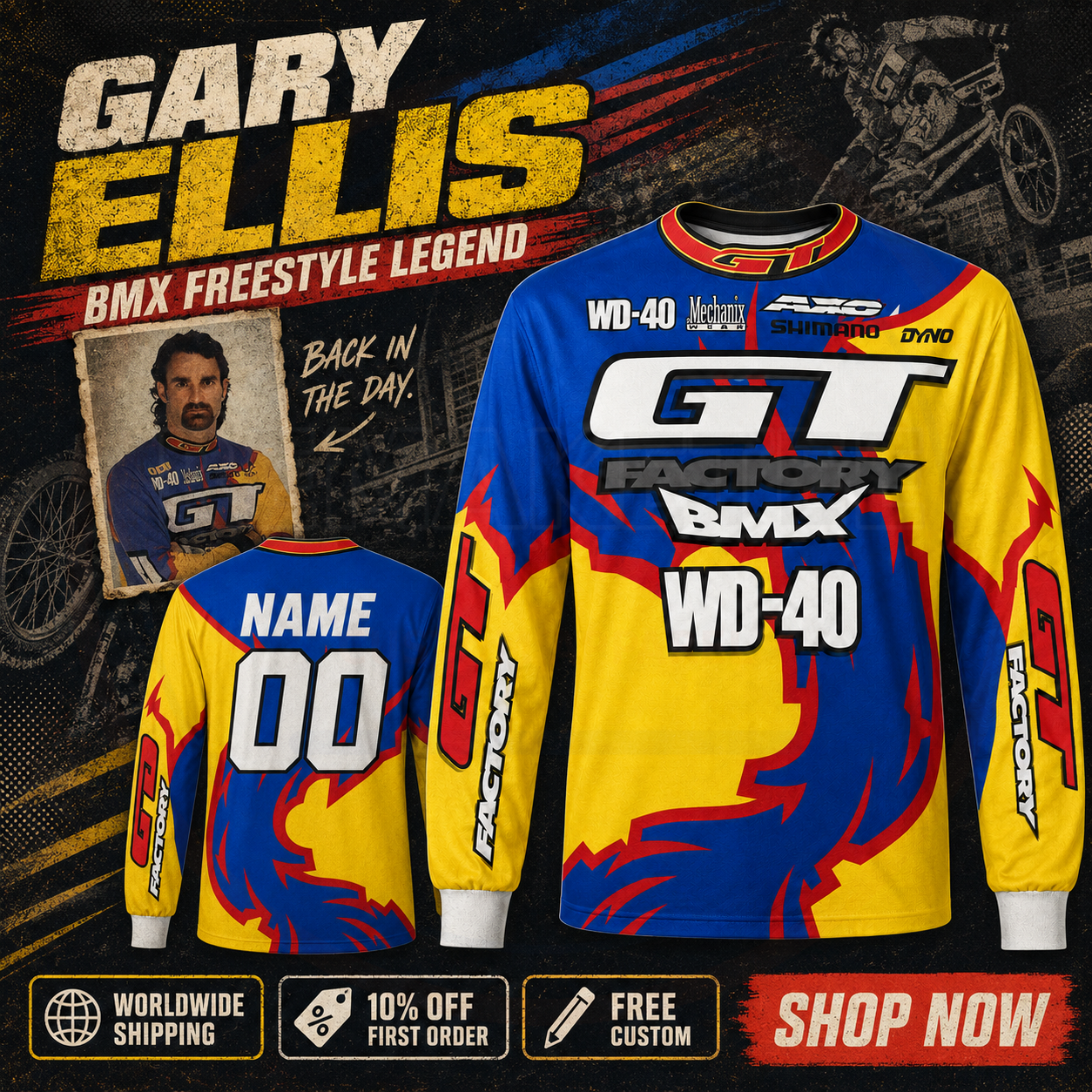RemakeTee GT Axo Shimano Dyno WD-40 Custom Vintage Retro BMX Racing Jersey 977