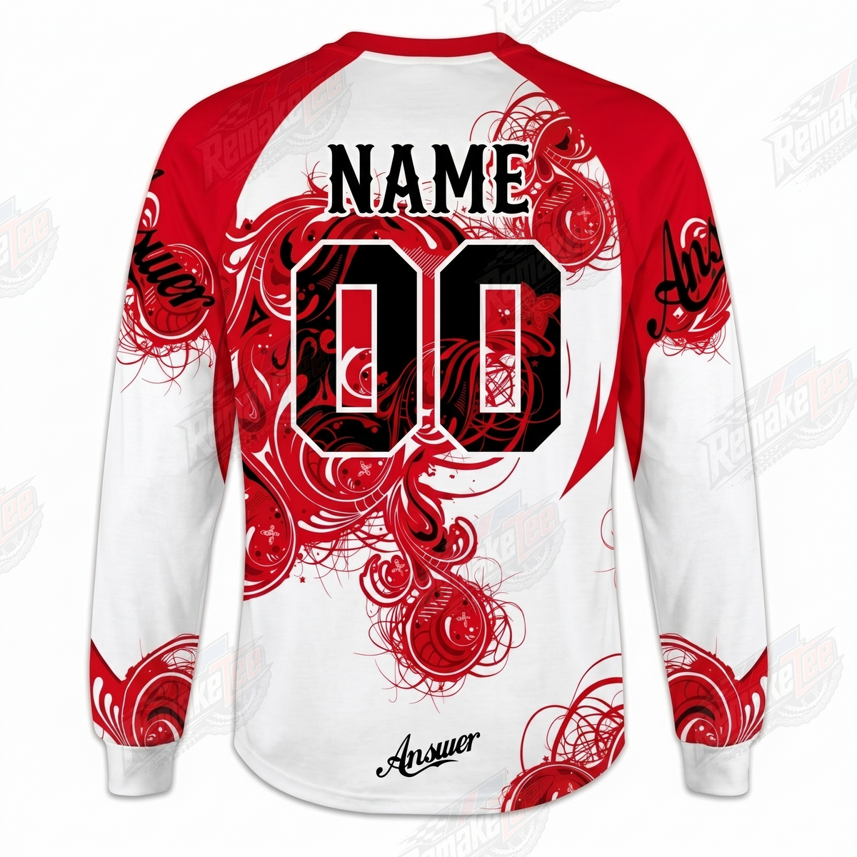 Answer Red White Floral vintage BMX racing jersey - alternate product view