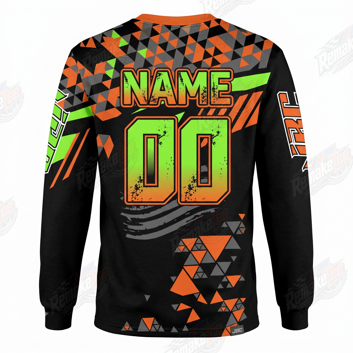 JBC Orange Green Geometric vintage BMX racing jersey - back product view