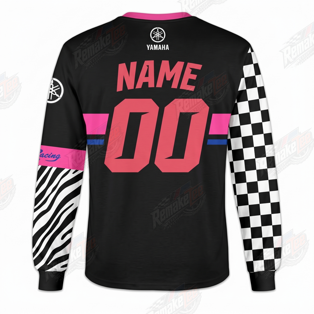 Yamaha Pink Checkered Black vintage VMX racing jersey - back product view