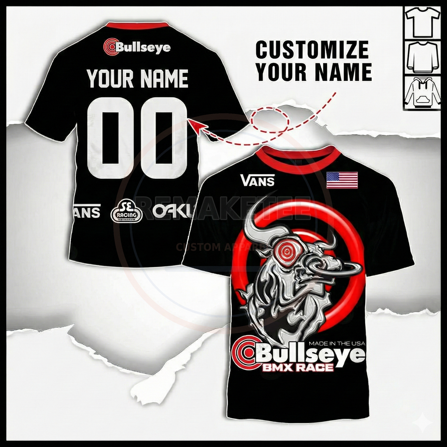 RemakeTee Bullseye Custom Vintage Retro BMX Racing Jersey 100