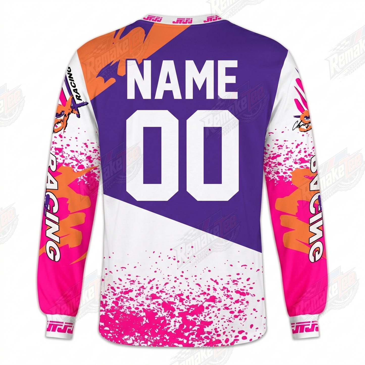 RemakeTee JT Racing Pink Purple Splash Custom Vintage Retro VMX Racing Jersey 1297 - Back
