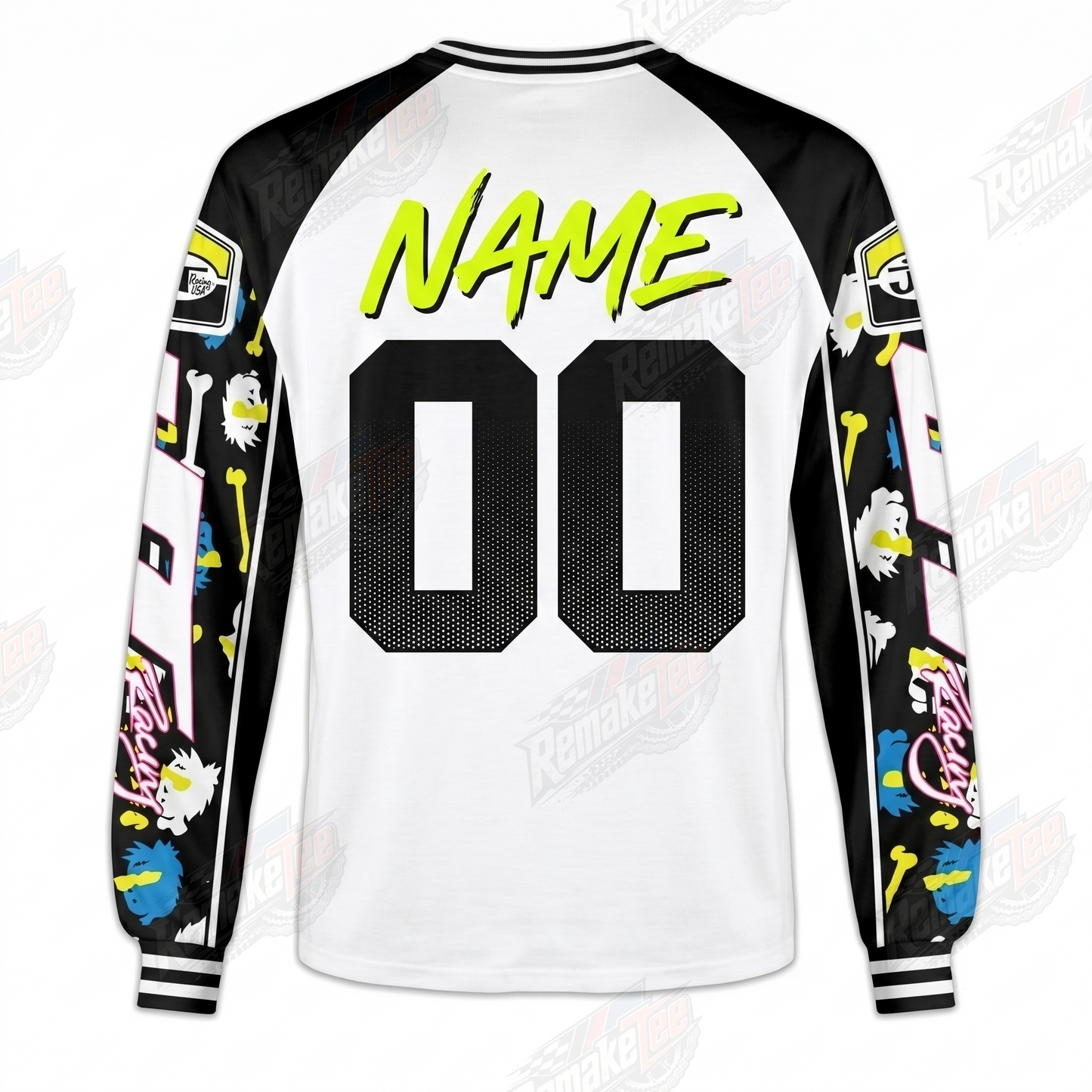 RemakeTee JT Racing White Black Neon Custom Vintage Retro VMX Racing Jersey 1309 - Back