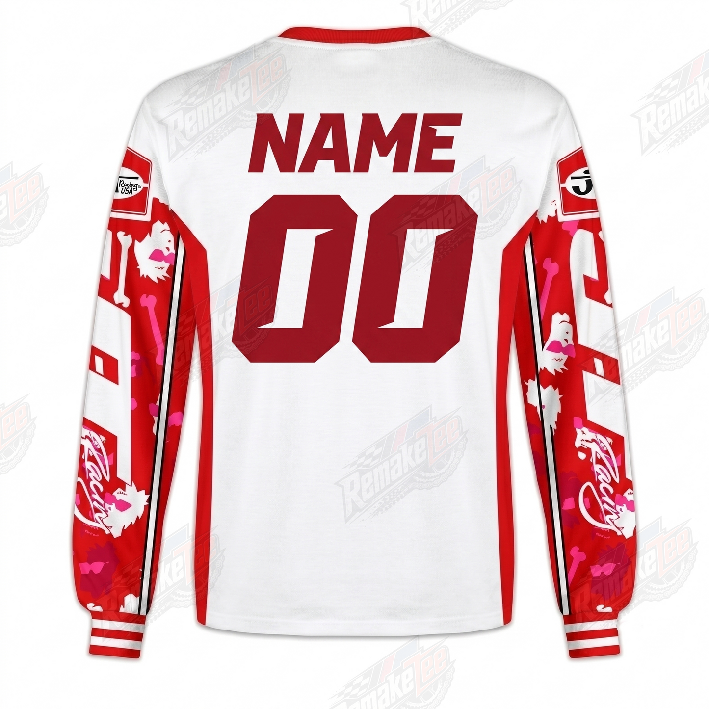RemakeTee JT Racing White Red Custom Vintage Retro VMX Racing Jersey 1311 - Back