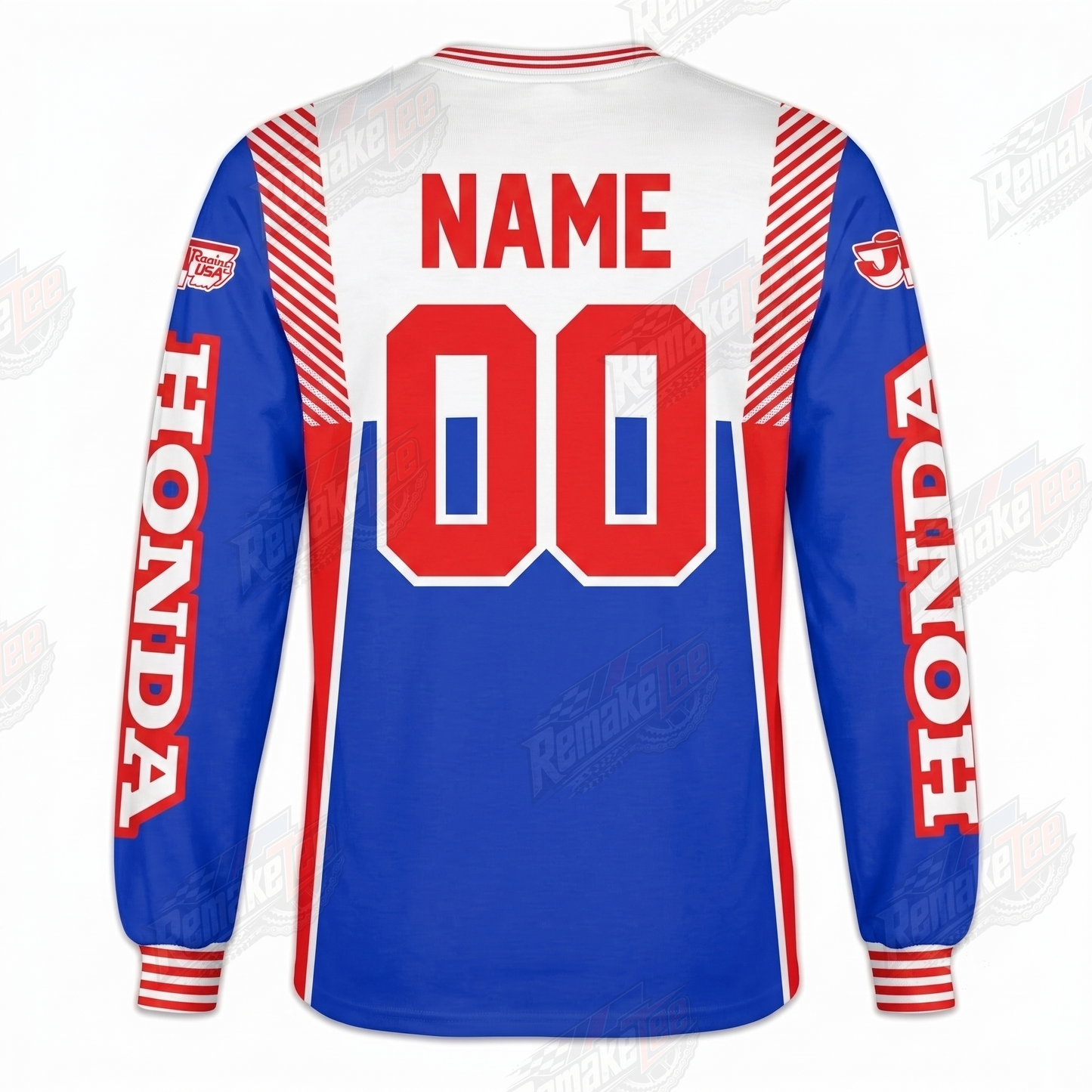 RemakeTee Honda Red White Blue Racing Custom Vintage Retro VMX Racing Jersey 1321 - Back