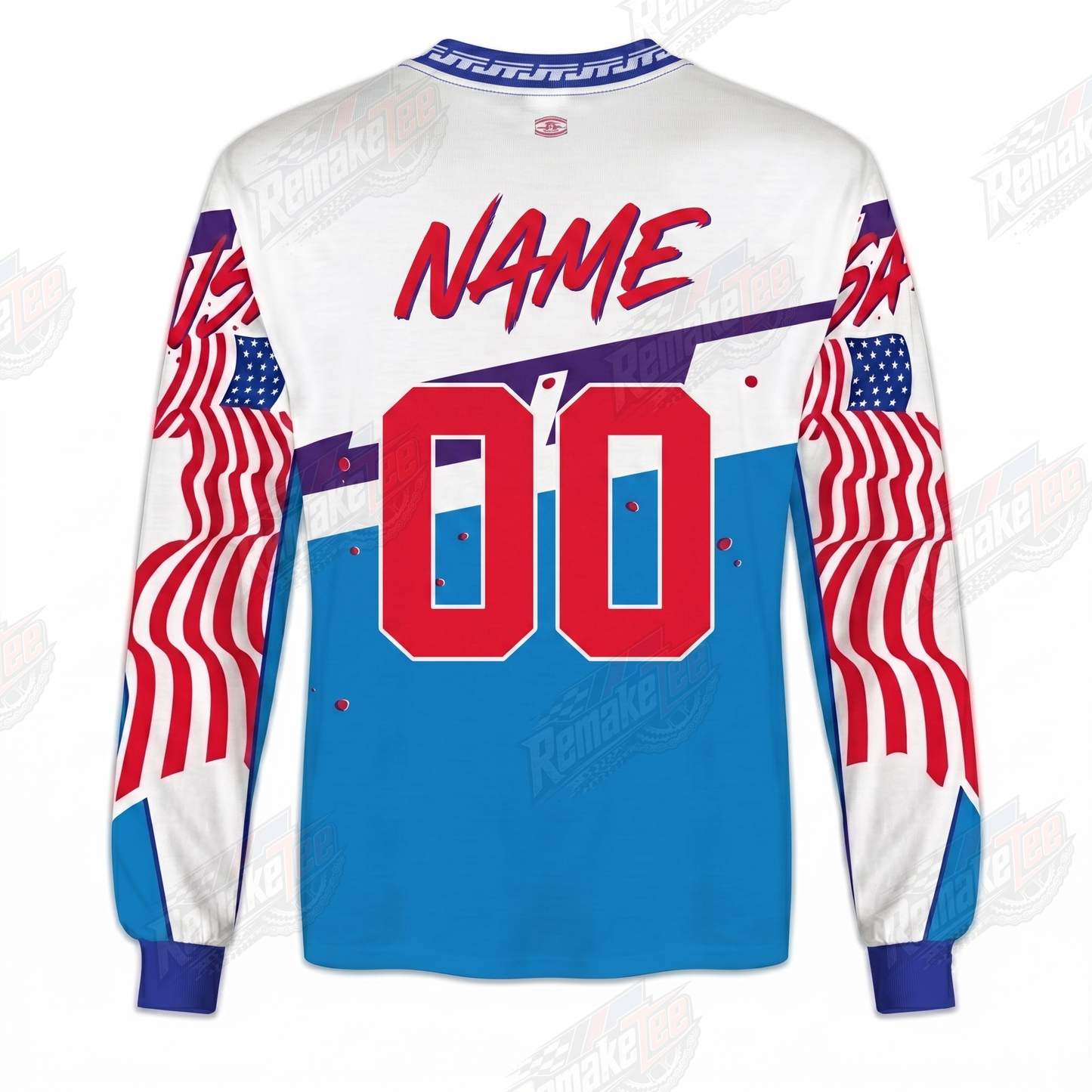 RemakeTee USA Red White Blue Motocross Custom Vintage Retro VMX Racing Jersey 1338 - Back