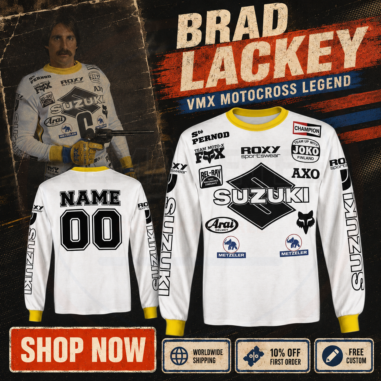 RemakeTee Suzuki Fox Roxy Axo Bel Ray Champion Custom Vintage Retro VMX Racing Jersey 1287