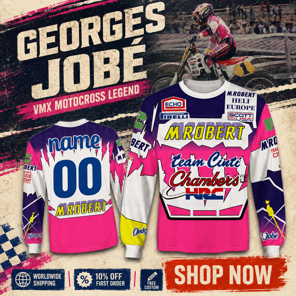 RemakeTee Echo Pirelli Scott Usa HRC Custom Vintage Retro VMX Racing Jersey 1289