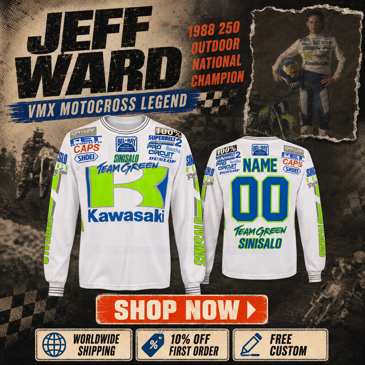 RemakeTee Kawasaki Sinisalo Oakley Dunlop Axo Custom Vintage Retro VMX Racing Jersey 1291