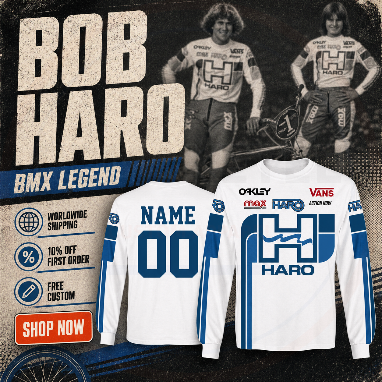 RemakeTee Haro Max Oakley Vans Custom Vintage Retro BMX Racing Jersey 974