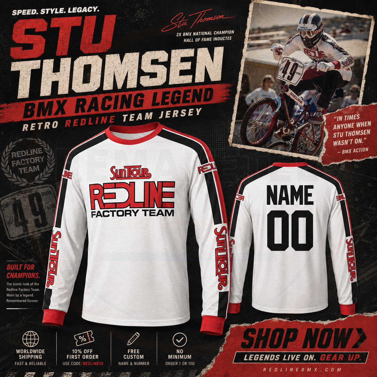 RemakeTee Suntours Redline Factory Custom Vintage Retro BMX Racing Jersey 981