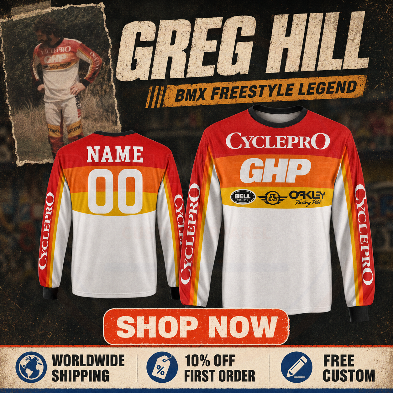 RemakeTee GHP Cyclepro Bell SE Oakley Custom Vintage Retro BMX Racing Jersey 978