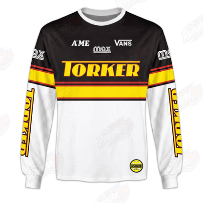 Torker A'ME Max Vans Black Red Yellow Stripe vintage BMX racing jersey - product view