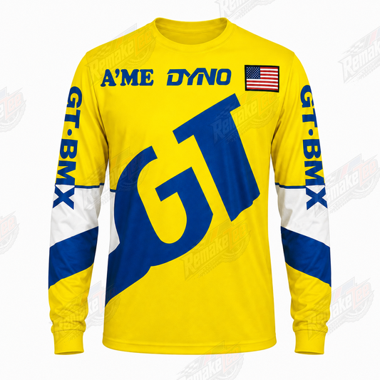 A'ME Dyno GT BMX Yellow Blue vintage racing jersey - product view