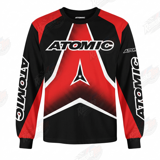 Atomic Racing Black Red White vintage BMX racing jersey - product view