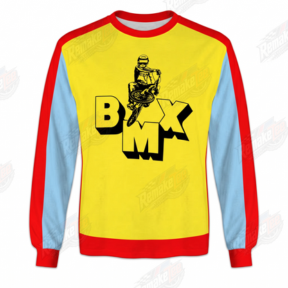 BMX Stunt Rider Yellow Red Blue vintage BMX racing jersey - front view