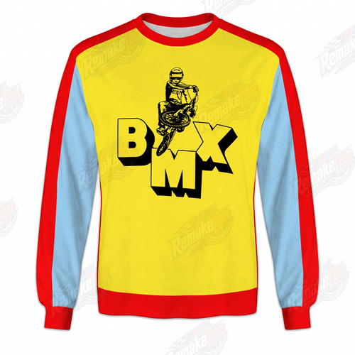 BMX Stunt Rider Yellow Red Blue vintage BMX racing jersey - front view