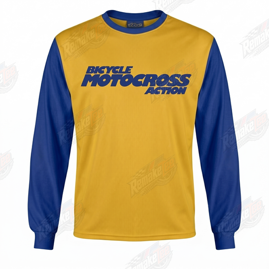Bicycle Motocross Action Yellow Blue vintage BMX racing jersey - product view