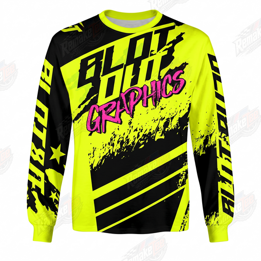 Blot Out Graphics Neon Yellow Black vintage BMX racing jersey - product view