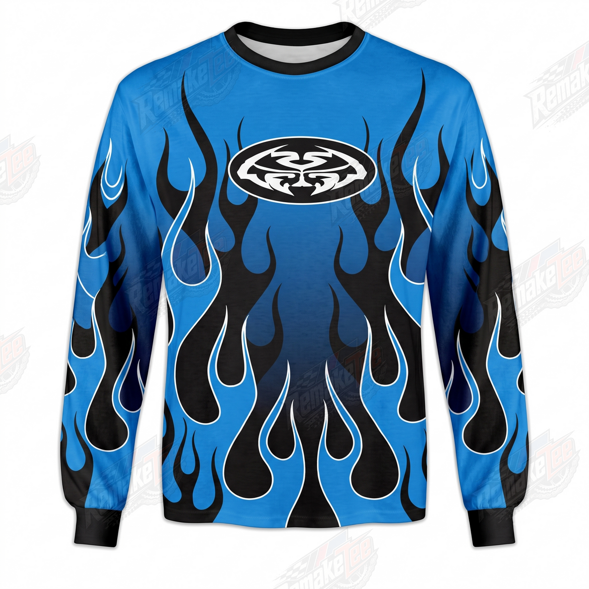 Blue Tribal Flame vintage VMX racing jersey - product view