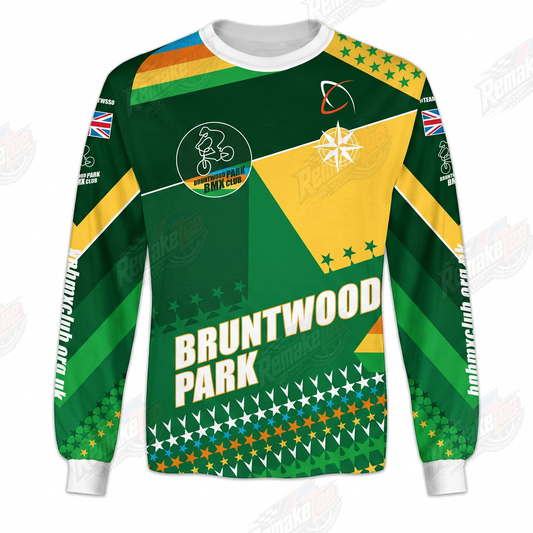 Bruntwood Park BMX Club Green Gold Stars vintage racing jersey - product view