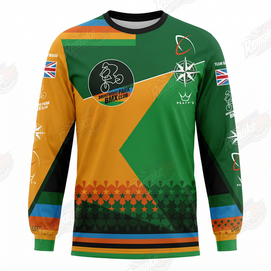Bruntwood Park BMX Club Green Orange vintage racing jersey - product view
