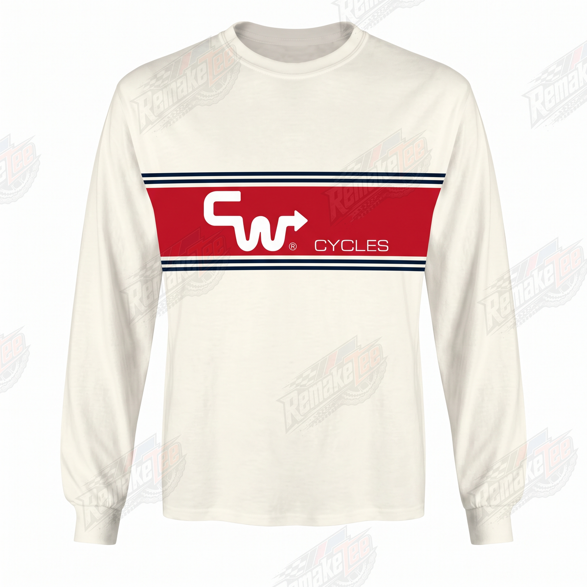 CW Cycles Cream Red Stripe vintage BMX racing jersey - front view