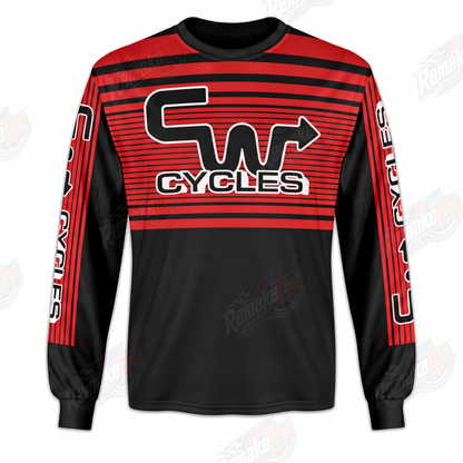 CW Cycles Red Black Racing Stripes vintage BMX racing jersey - front view