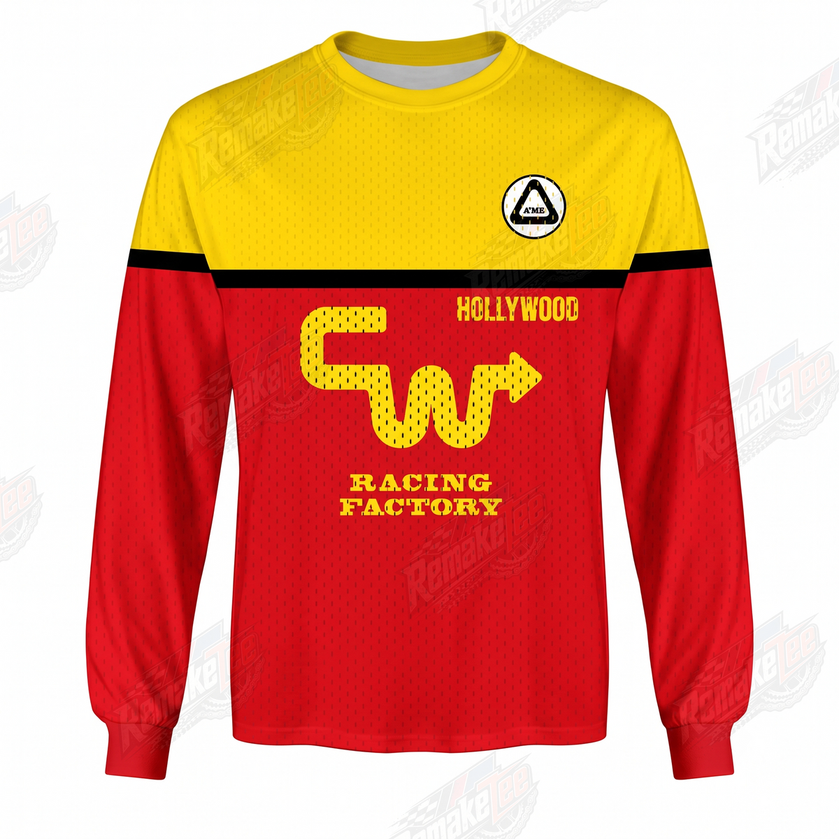 CW Hollywood Racing Factory Yellow Red vintage BMX racing jersey - front view