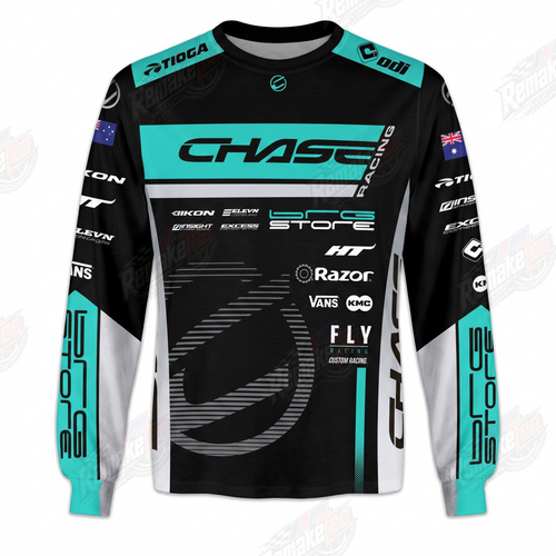 Chase Black Turquoise vintage BMX racing jersey - product view