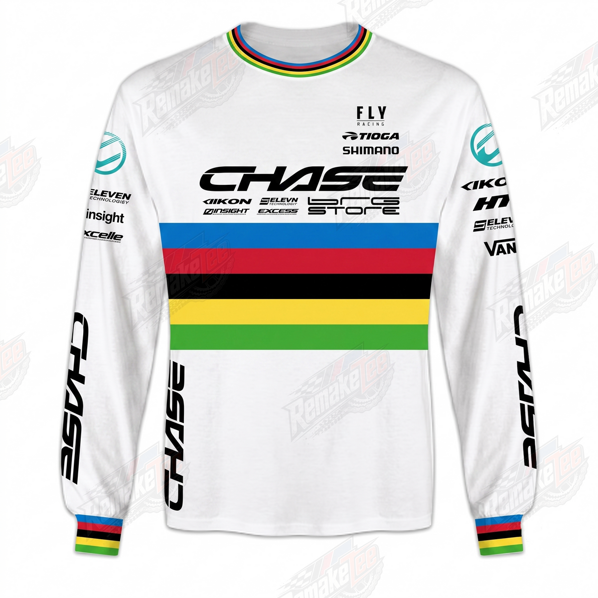 Chase Rainbow Stripe White vintage BMX racing jersey - product view