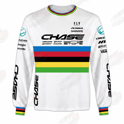 Chase Rainbow Stripe White vintage BMX racing jersey - product view
