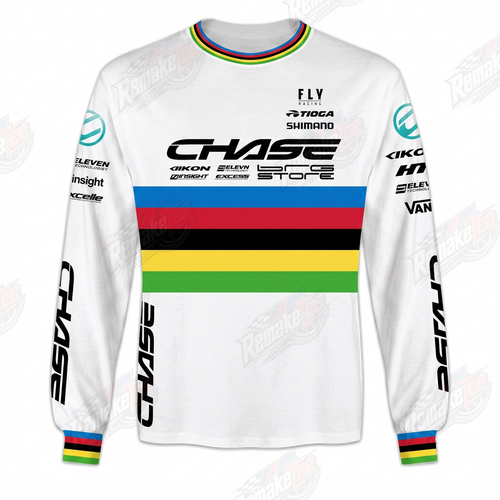 Chase Rainbow Stripe White vintage BMX racing jersey - product view