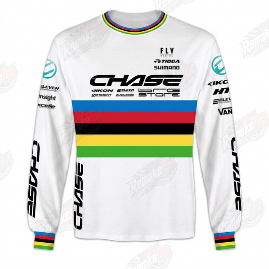 Chase Rainbow Stripe White vintage BMX racing jersey - product view