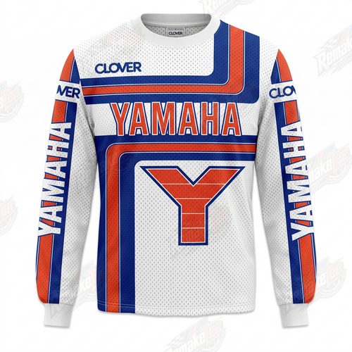 Clover Yamaha Orange Blue vintage VMX racing jersey - front product view