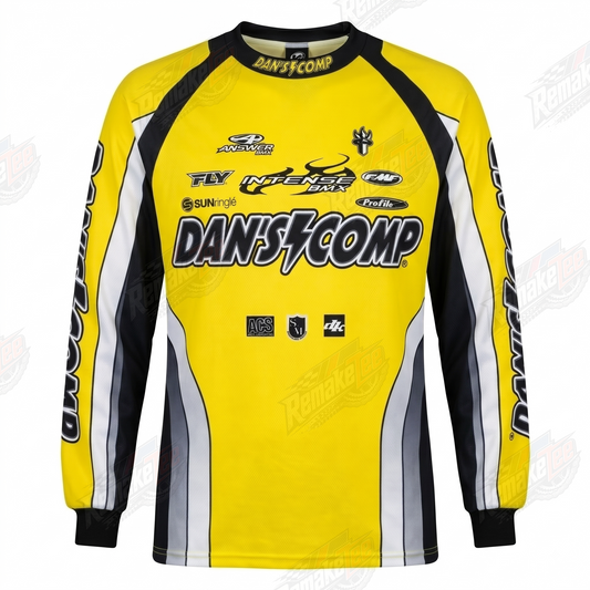Dan's Comp Yellow Black White vintage BMX racing jersey - product view