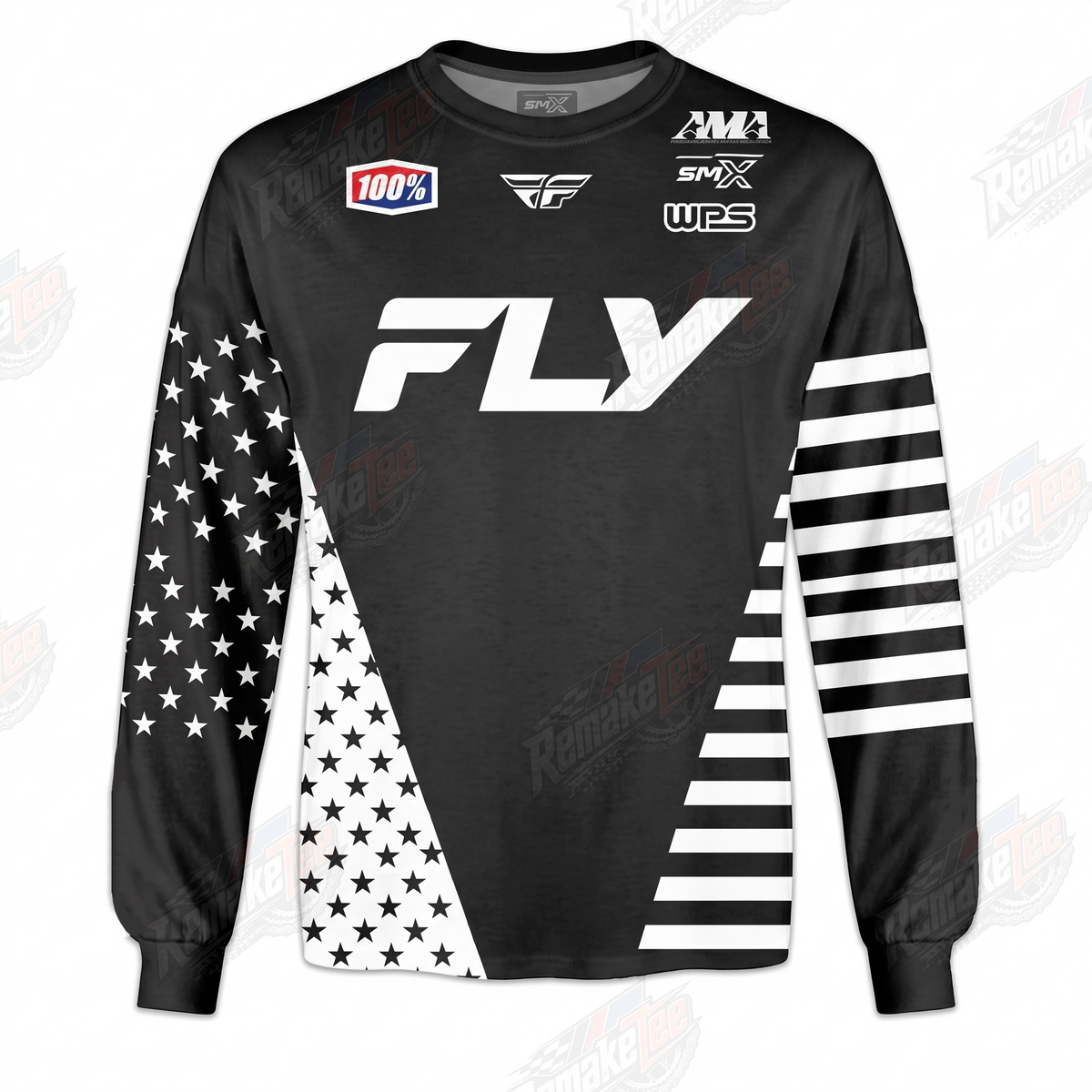 Fly Racing American Flag Black White vintage VMX racing jersey - front product view