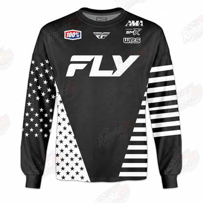 Fly Racing American Flag Black White vintage VMX racing jersey - front product view