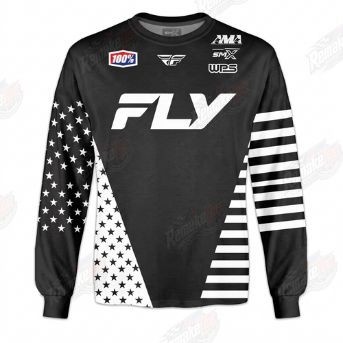 Fly Racing American Flag Black White vintage VMX racing jersey - front product view