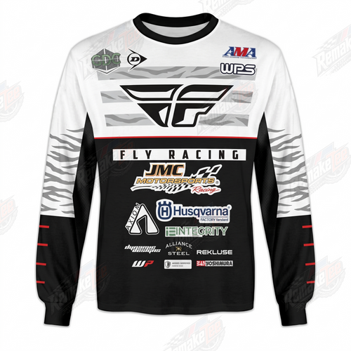 Fly Racing JMC Husqvarna Black White vintage VMX racing jersey - front product view