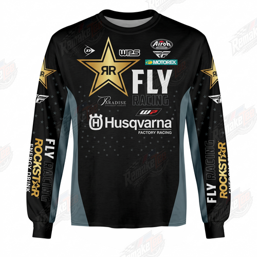 Fly Racing Rockstar Husqvarna Black Gold vintage VMX racing jersey - front product view