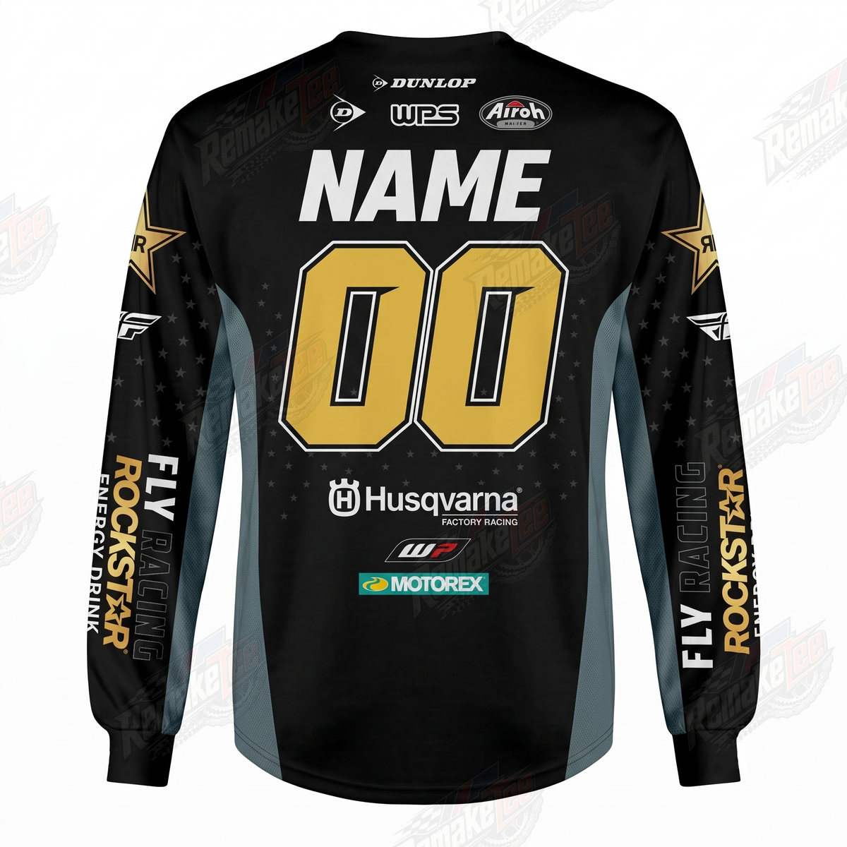 Fly Racing Rockstar Husqvarna Black Gold vintage VMX racing jersey - back product view