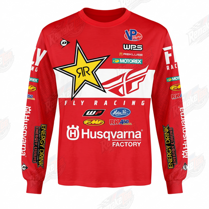 Fly Racing Rockstar Husqvarna Factory Red vintage VMX racing jersey - front product view