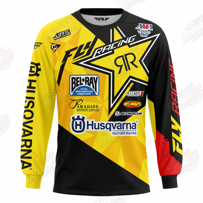 Fly Racing Rockstar Husqvarna Yellow vintage VMX racing jersey - product view