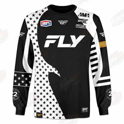 Fly Racing Stars Stripes Black White vintage VMX racing jersey - front product view