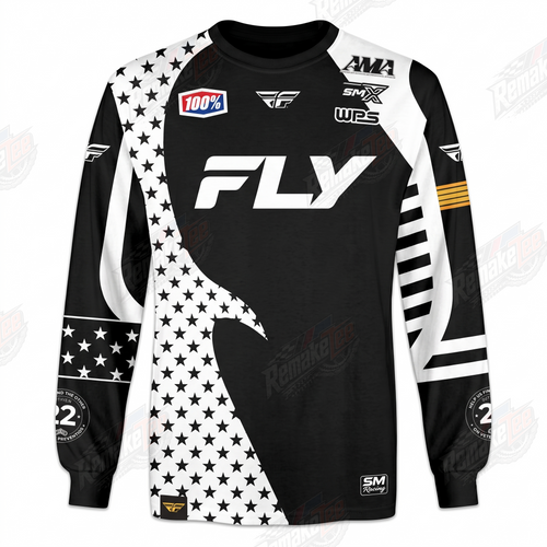 Fly Racing Stars Stripes Black White vintage VMX racing jersey - front product view