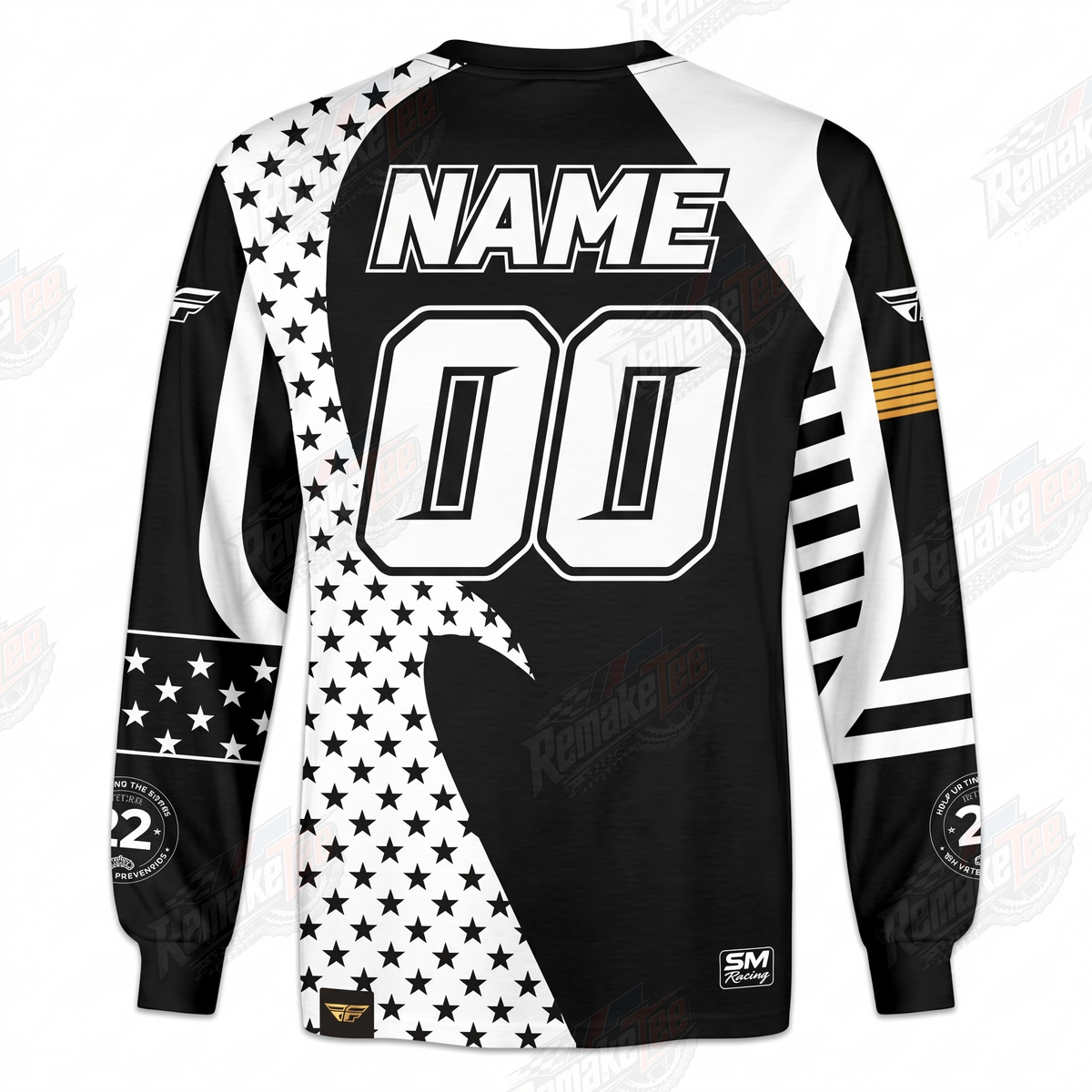 Fly Racing Stars Stripes Black White vintage VMX racing jersey - back product view