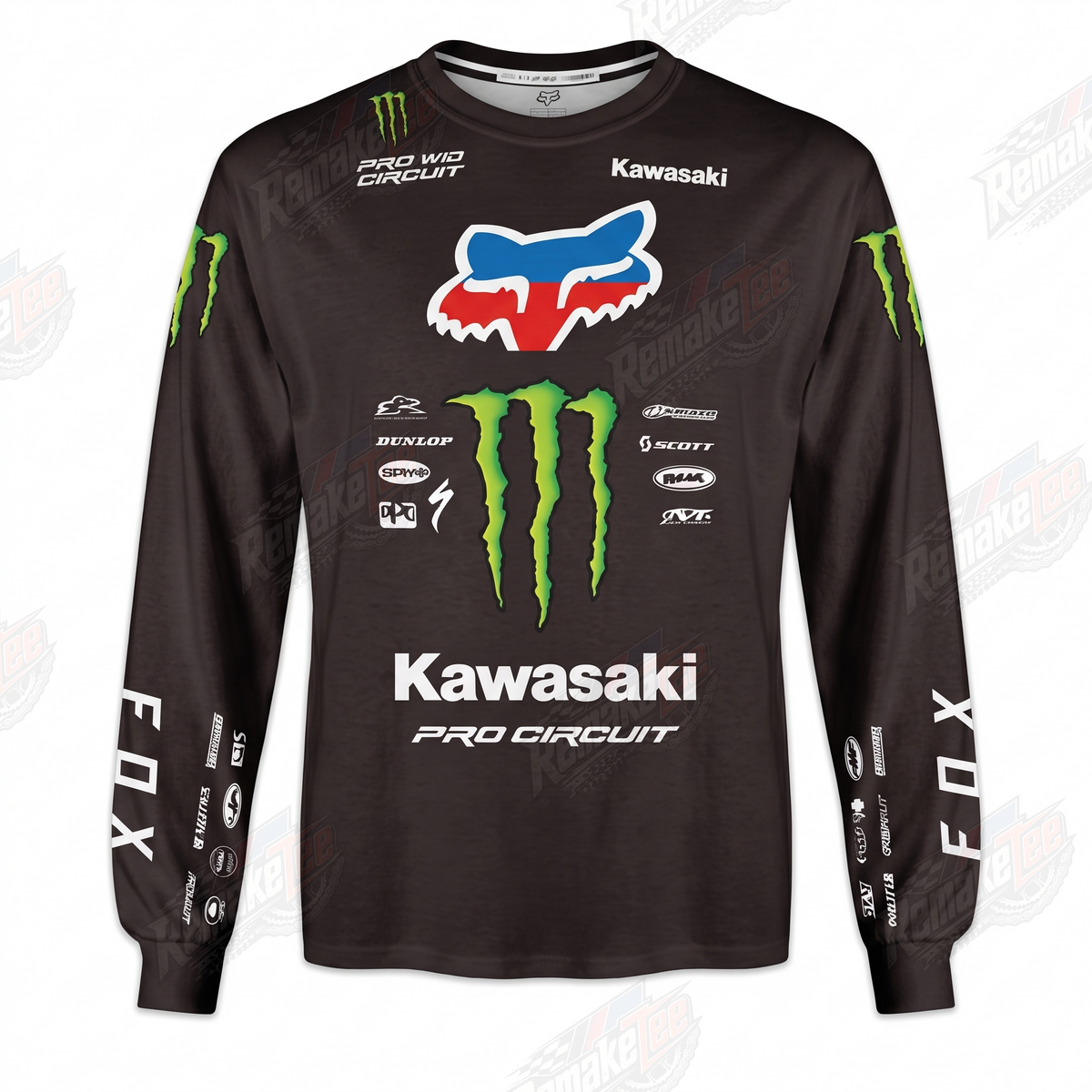 Fox Monster Kawasaki Pro Circuit Black vintage VMX racing jersey - front product view