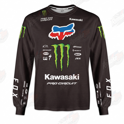Fox Monster Kawasaki Pro Circuit Black vintage VMX racing jersey - front product view