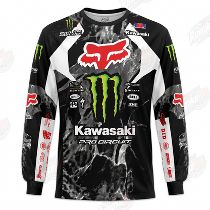 Fox Monster Kawasaki Pro Circuit Black White vintage VMX racing jersey - front product view